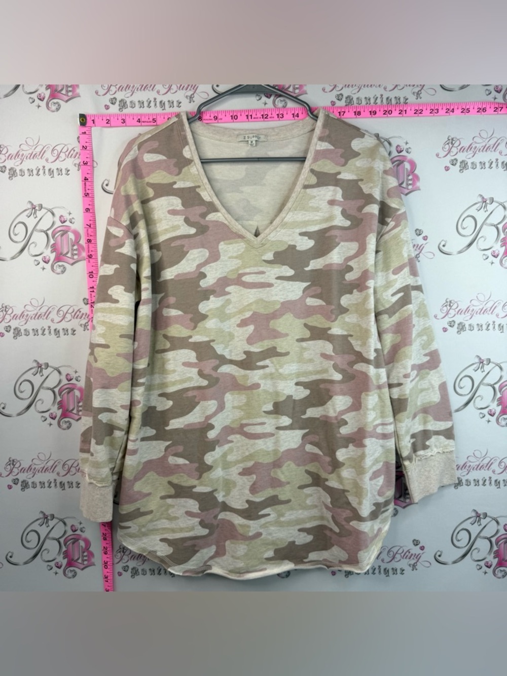 z supply sweater pull over pink white Camo V-Neck Pullover Top Neutral & Blush